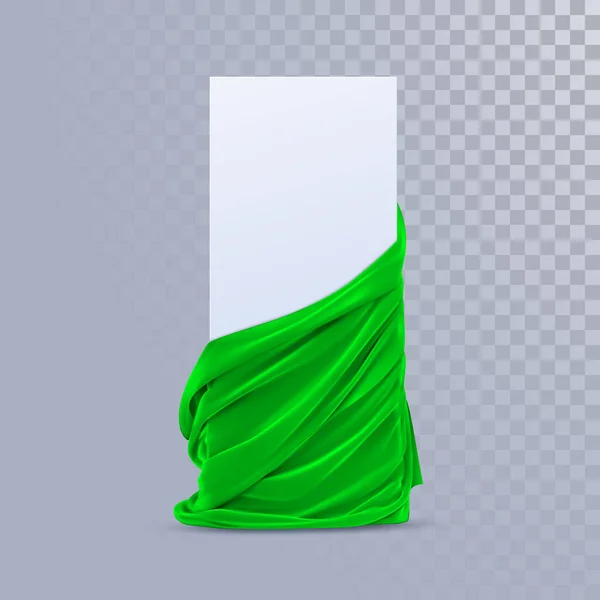 Tessuto di velluto verde con banner in carta. — Vettoriale Stock