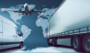 Otobanın arka planında bir uçak. 3d oluşturma