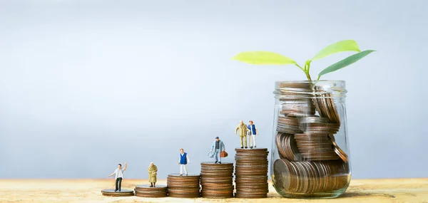Miniature People Standing Stack Coins Inequality Social Class Income Economic — Stok fotoğraf