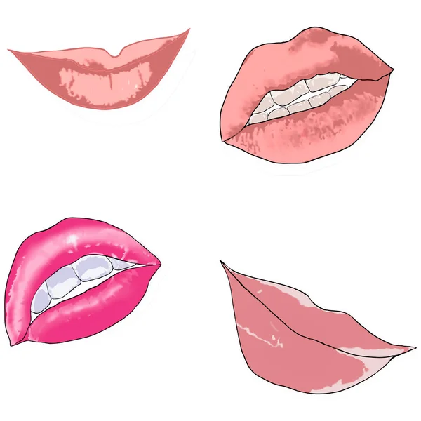 Illustration Doodle Lips Fashion Lips Printing Packaging Clothes Notebooks Postcards — Stock Photo, Image