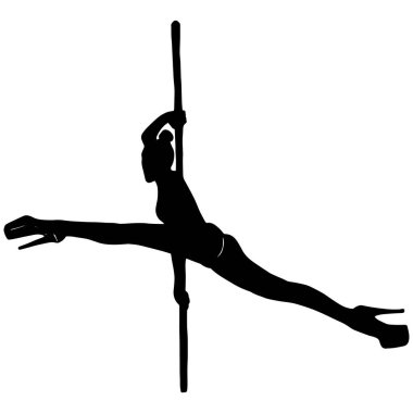     Sütundaki bir kızın vektör illüstrasyonu. Direk dansı. Striptizci, direk dansı. Yazdırma paketleri, kartlar, tasarımcılar, kıyafetler, kulüpler, Poledance stüdyoları, simge, logo