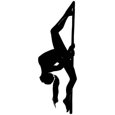    Sütundaki bir kızın vektör illüstrasyonu. Direk dansı. Striptizci, direk dansı. Yazdırma paketleri, kartlar, tasarımcılar, kıyafetler, kulüpler, Poledance stüdyoları, simge, logo