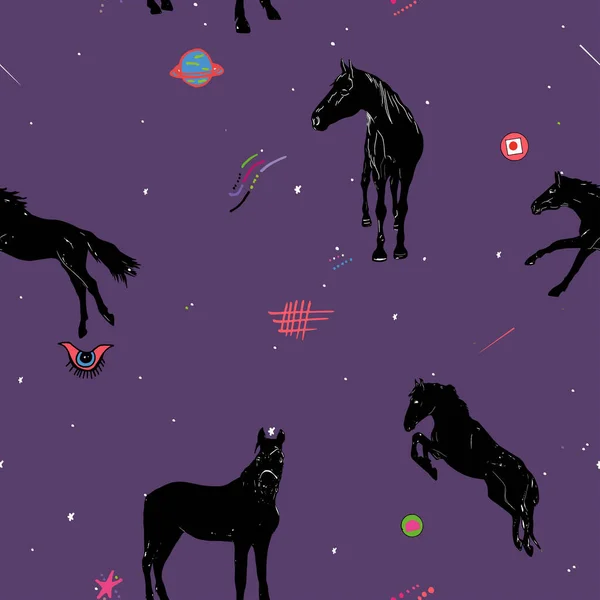 Ilustración Perfecta Caballo Cosmos Constelaciones Patrón Moda Estilo Espacial Sobre —  Fotos de Stock