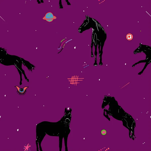 Illustration Transparente Cheval Cosmos Constellations Modèle Mode Dans Style Espace — Photo