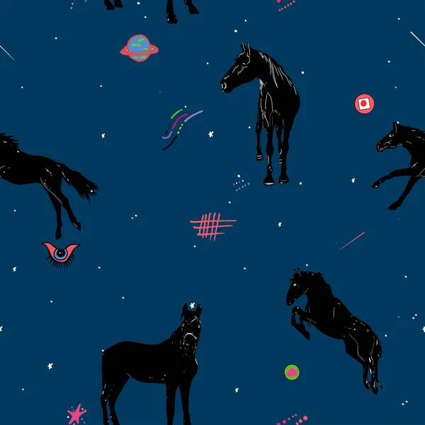 Ilustración Perfecta Caballo Cosmos Constelaciones Patrón Moda Estilo Espacial Sobre —  Fotos de Stock