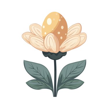 Yumurta Merkezi Vektör İllüstrasyonlu Paskalya Çiçeği. Paskalya Yumurtalı Dekoratif Bahar Çiçeği