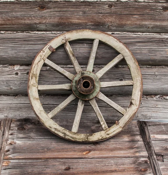 Old Wooden Log Wall Wooden Wheel Old Carts Royalty Free Stock Images