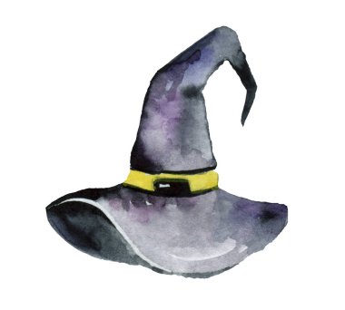 Suluboya boyalı elle çizilmiş elemanları kümesi. Cadılar Bayramı için sevimli resimler. Suluboya cadılar bayramı koleksiyonu. Sanatsal sonbahar yapıcı küçük resim. cadı şapkası, şapka, şapka, Cadılar Bayramı şapka, giysi, kostüm