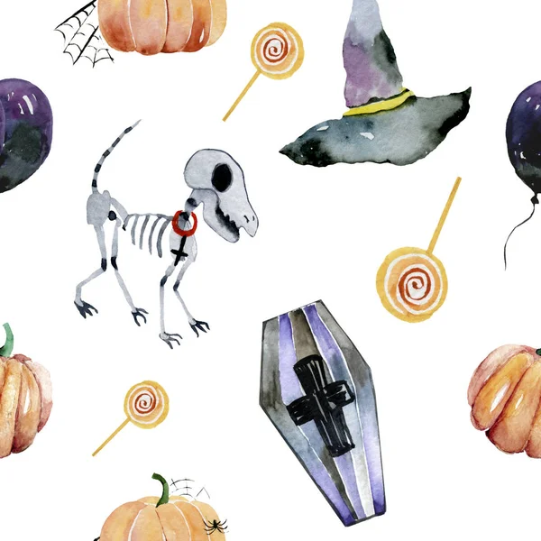 Satz Von Handgezeichneten Elementen Aquarell Gemalt Niedliche Illustrationen Für Halloween — Stockfoto