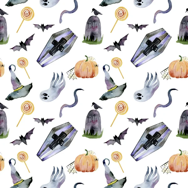 Uppsättning Handritade Element Målade Akvarell Söta Illustrationer För Halloween Akvarell — Stockfoto