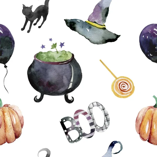 Satz Von Handgezeichneten Elementen Aquarell Gemalt Niedliche Illustrationen Für Halloween — Stockfoto