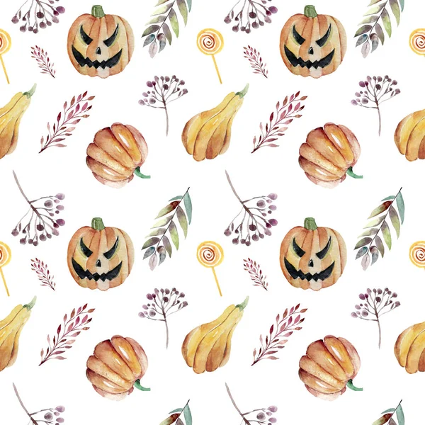 Set of hand-drawn elements painted in watercolor. Cute illustratio ns for Halloween. Watercolor halloween collection. Artistic autumn constructor clip art. In the picture: snake, pumpkin, mystery ghost, candy. @Boykota_art