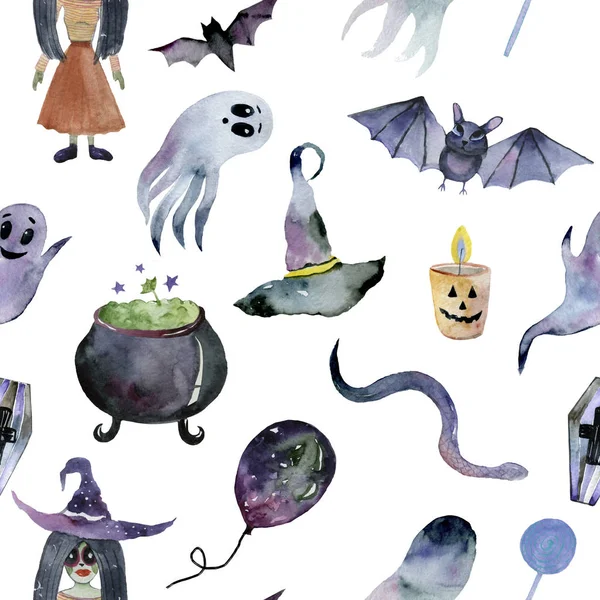 Satz Von Handgezeichneten Elementen Aquarell Gemalt Niedliche Illustrationen Für Halloween — Stockfoto