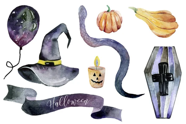 Satz Von Handgezeichneten Elementen Aquarell Gemalt Niedliche Illustrationen Für Halloween — Stockfoto