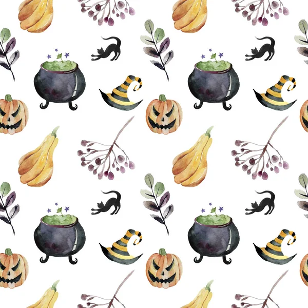 Set Elementos Dibujados Mano Pintados Acuarela Lindas Ilustraciones Para Halloween — Foto de Stock