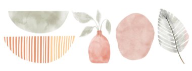 Geometrik denge şekilli soyut çağdaş estetik arka plan. Toprak tonları, terracotta renkleri. Boho duvar dekoru. Orta yüzyıl modern minimalist sanat baskısı. Organik şekil. Nokta dokusu