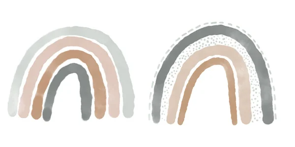 Arco-íris abstrato conjunto ilustração desenhada à mão. Arcos papel decorativo corte composição simples — Fotografia de Stock