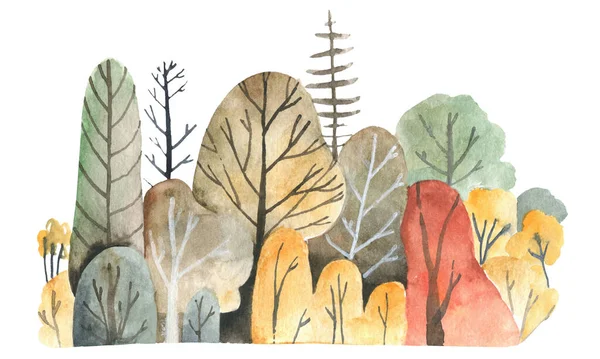Set pohon musim gugur. Koleksi pohon. elemen tangan. — Stok Foto