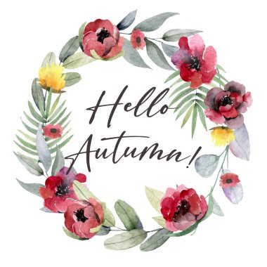  Merhaba sonbahar posteri, illüstrasyon çiçekli bitki yaprağı sonbahar.