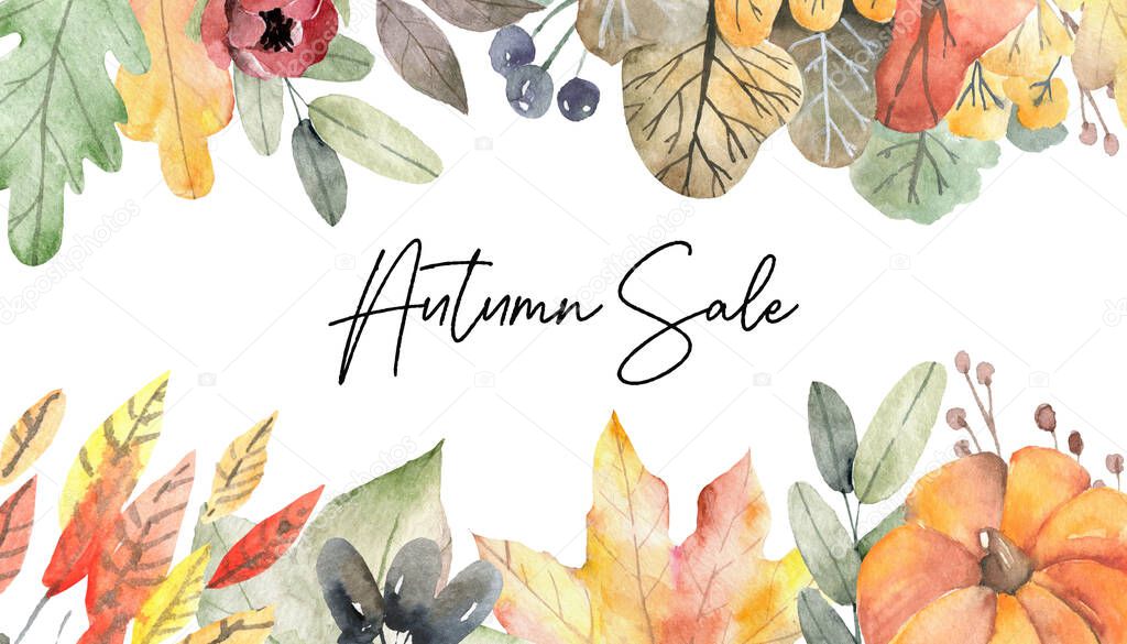 fall sale banners set illustration with colorful watercolor