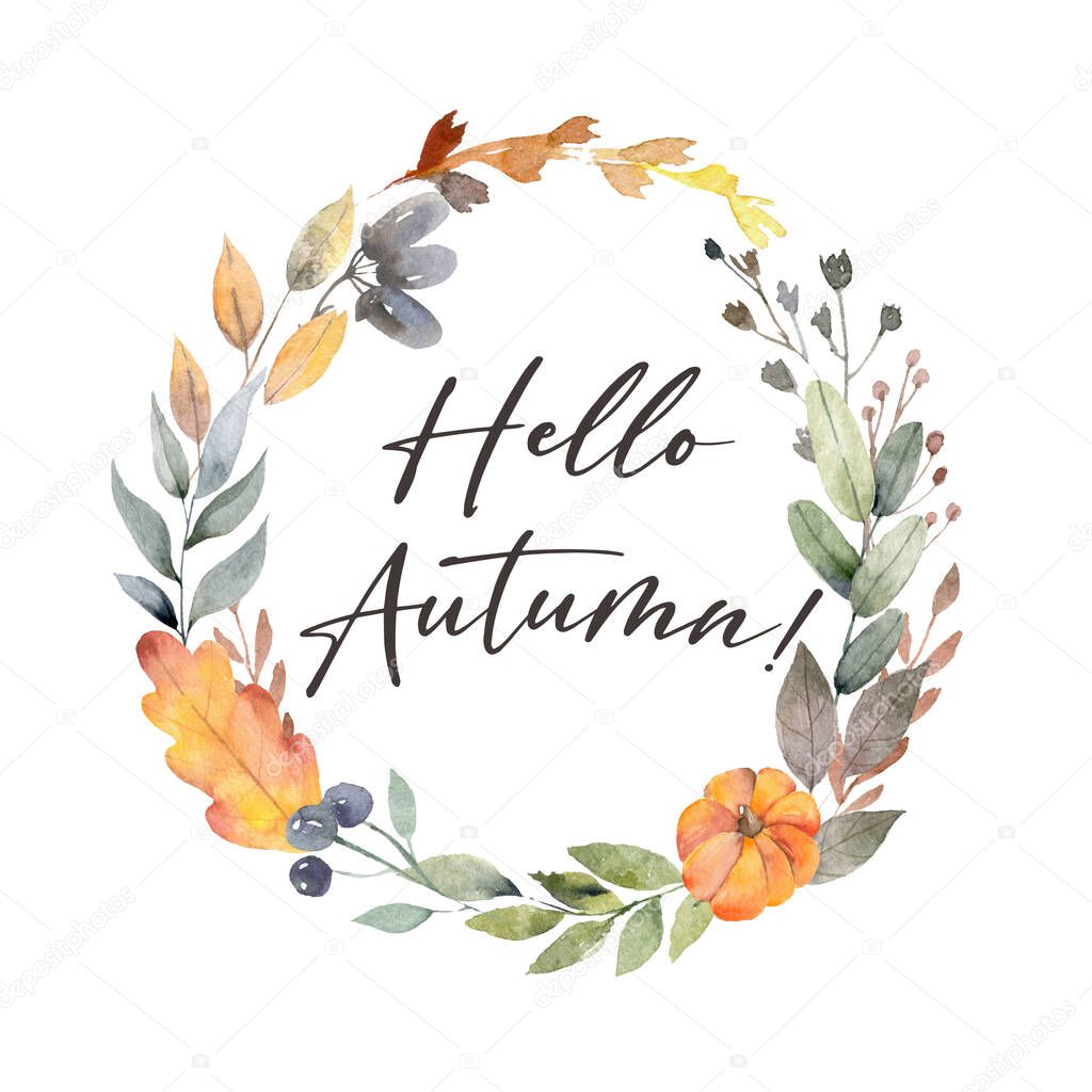  hello autumn poster, illustration floral Botanical leaf Autumn