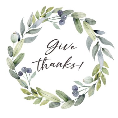 Sonbahar renklerinde, yapraklı ve kozalaklı şirin Şükran Günü kartı..