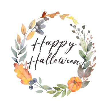 Sonbahar renklerinde, yapraklı ve kozalaklı şirin Şükran Günü kartı..