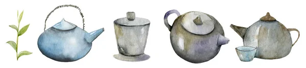 Bir dizi sembol çaydanlık. çaydanlık porseleni kültürü — Stok fotoğraf
