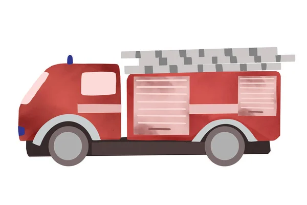 Camião de bombeiros isolado no fundo branco. ilustração para crianças — Fotografia de Stock