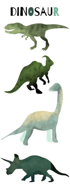 서로 다른 종류의 공룡 삽화 세트 컬렉션 — 스톡 사진