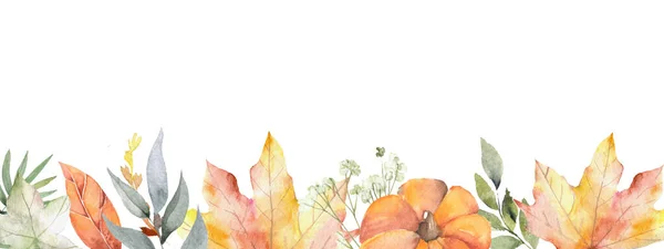 Outono festa festa festa convidar cartaz banner aquarela estilo cartão design borda quadro: colorido laranja amarelo laranja vermelho queda folhas floresta bordo carvalho bagas. — Fotografia de Stock
