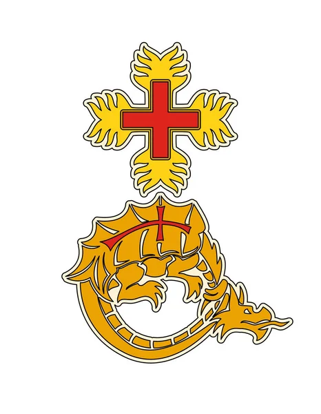 Emblema Dell Ordine Del Drago Simbolo Del Drago Croce Rossa — Vettoriale Stock