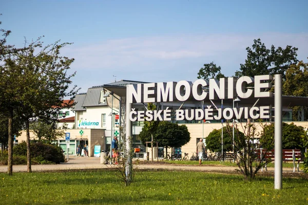 Hospital Ceske Budejovice Outdoor Entrance Text Sign Czech Republic — Stock Photo, Image