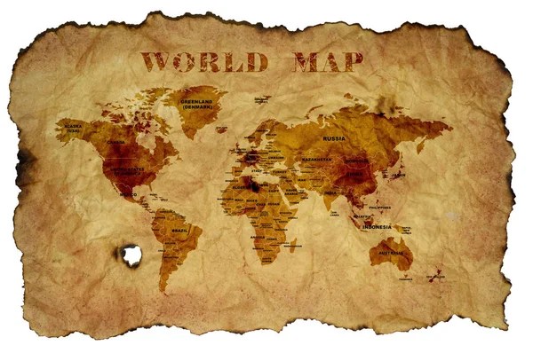Mappa Del Mondo Vecchia Pergamena Con Nomi Paese — Foto Stock