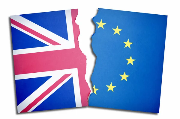 List Papíru Roztržený Vlajkami Velké Británie Evropské Unie — Stock fotografie