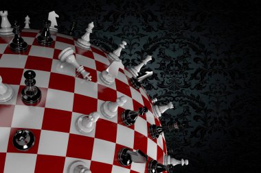 Satranç tahtası şeklindeki bir kürenin figürlü üç boyutlu çizimi