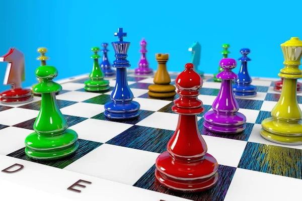 Illustration Échiquier Avec Échecs Multicolores — Photo