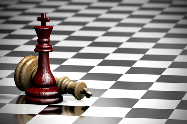 3Dイラストチェス作品2人の王のうちの1人が落ちた — ストック写真