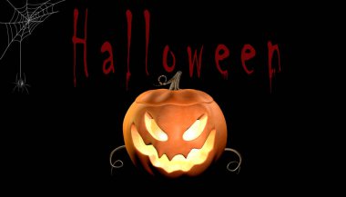 Korkunç bir balkabağıyla Cadılar Bayramı temalı 3 boyutlu bir resim..