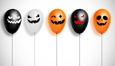 Korkunç yüzlü balonların 3 boyutlu çizimi. Cadılar Bayramı konsepti.