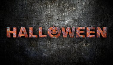 Paslı metalden yapılmış cadılar bayramı sözcüğünün 3 boyutlu çizimi.