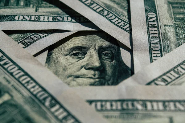 Háttérként Készült 100 Dolláros Bankjegyek Legfelső Nézete Usd Valuta Koncepció — Stock Fotó