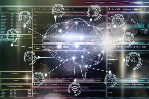 Многоугольная Форма Мозга Искусственного Интеллекта Различными Иконками Смарт Города Интернет — стоковое фото