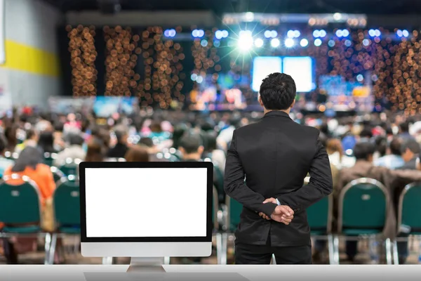 Businessman Giving Knowledge Showing White Background Computer Screen Blurred Photo — Stock Photo, Image