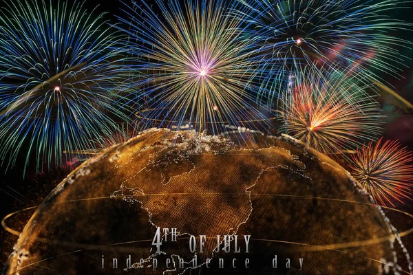 Függetlenség Napja Július Szöveg Fölött Többszínű Tűzijáték Ünnep Alatt Rész — Stock Fotó