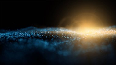 Mercek parlaması koyu arka plan, grafik ve hareket kavramı ile soyut parçacıkları işlemek