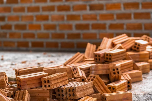 Stack Brick Preparing Mansonry Photo Blurred Bricks Wall Background — Stock Photo, Image