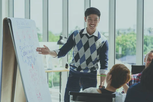 Asian Creative Manager Man Presenting Successful Ideas Front Group Asian — Stock Photo, Image