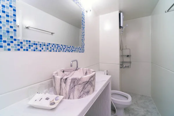 Luxury Interior bathtoom, Studio room type of condominium or apartment, service apartment and Accommodations Concept