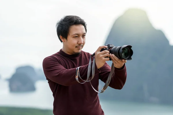 Portré Fotós Vagy Turista Mint Fantasztikus Táj Samed Nang Csi — Stock Fotó